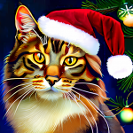 MaineCoon Cat In Santa Hat Painting