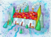 Village, art, drawing, illustration