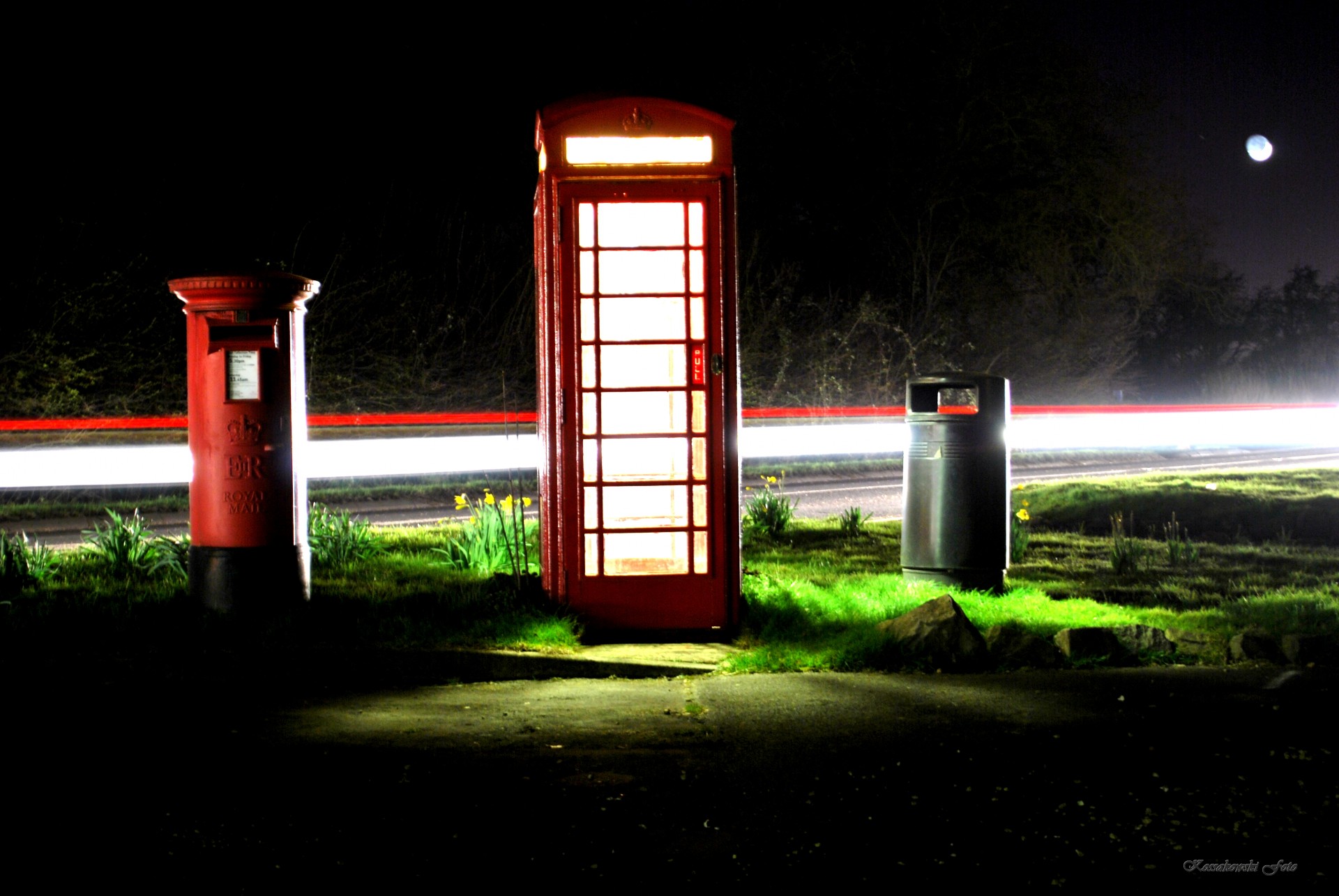 Red Telephone In Dark