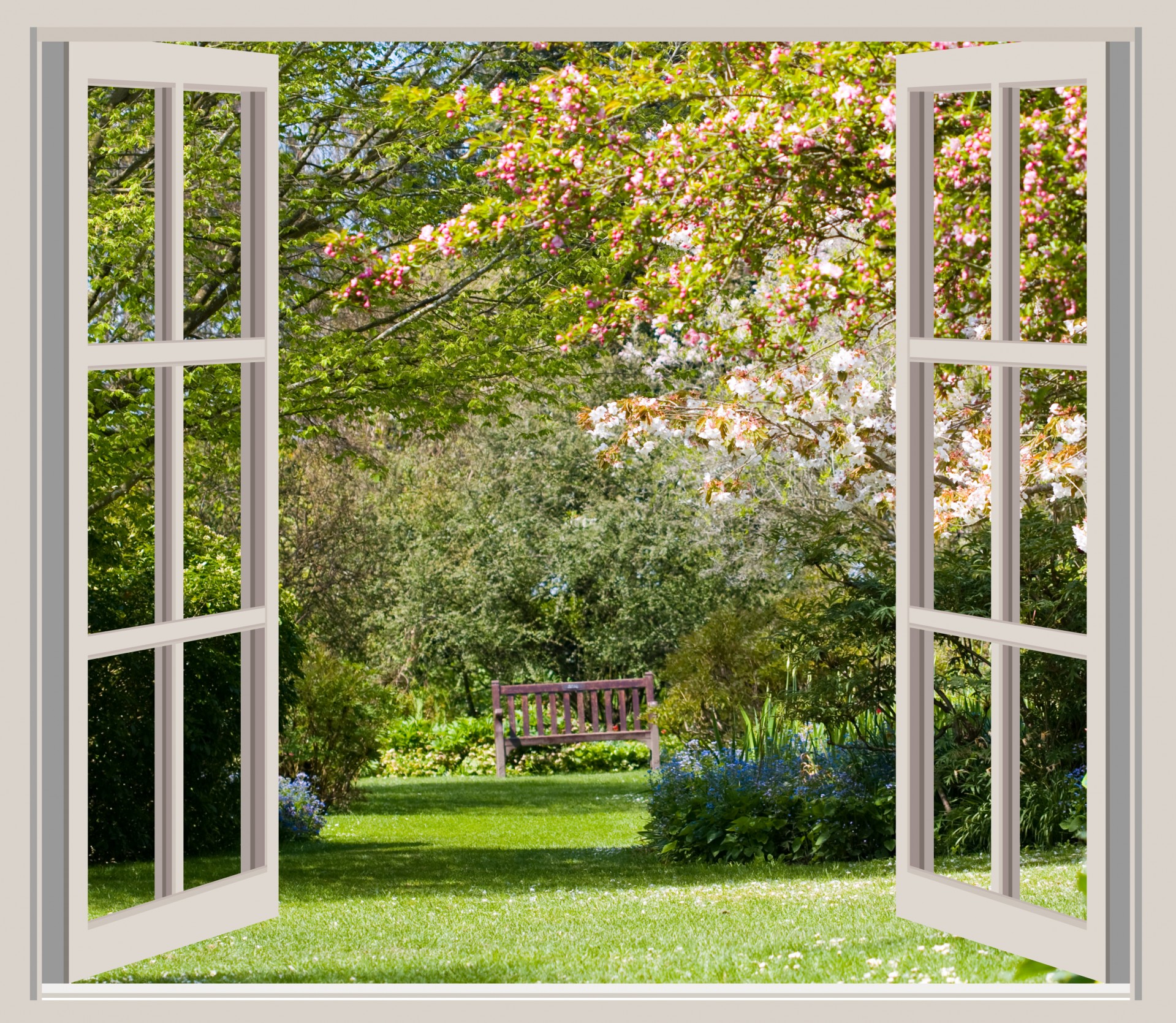 Spring Garden Window Frame View