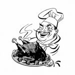 Bucătar desen animat retro linie art