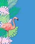 Flamingo Tropical Leaves Poster