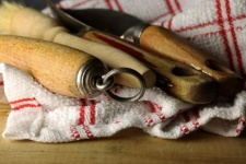 Wooden handles of vintage utensils