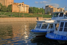 Boats on moscow river with building