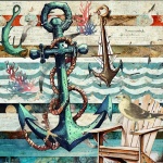 Nautical anchor and seagull vintage