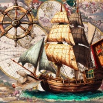 Vintage vitorlás hajó és a térkép