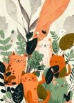 Boho Contemporary Cats Illustration