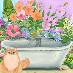 Floral bathtub with cat