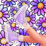 Adidași violet doodle flower