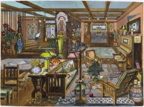 Ilustración de interior de casa vintage