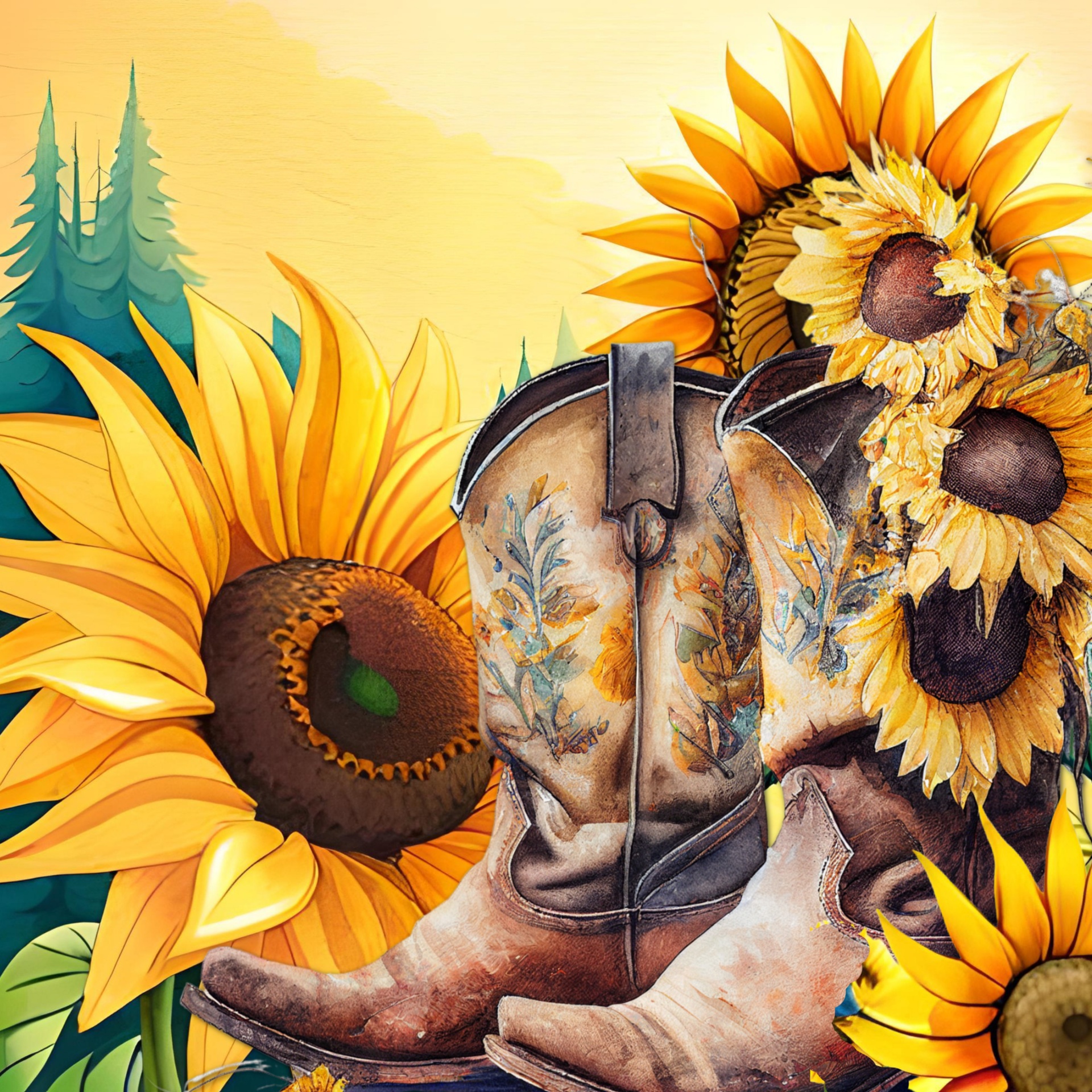 Sunflower Western Boots Free Stock Photo - Public Domain Pictures