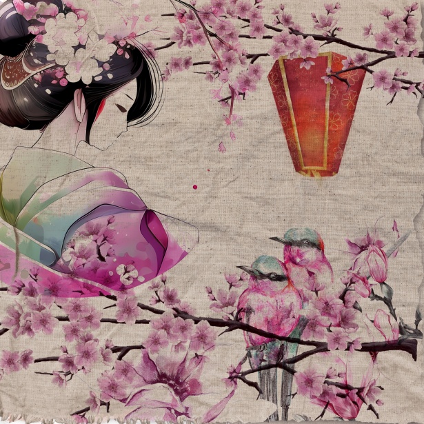 Geisha Girl And Sakura Flowers Free Stock Photo - Public Domain Pictures