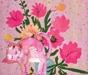 Cat pink floral digital art