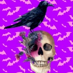 Pink Halloween Skull Crow