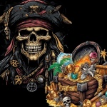 Skull pirate and treasure