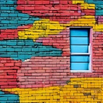 Colorful brick wall with window