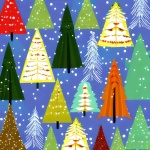 Colorful Christmas Pine Tree Forest