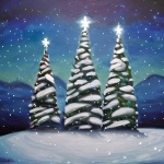 Three Christmas Trees In Snow
