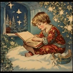 Barnläsning vid julfönstret