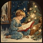 Barn som läser vid julgran