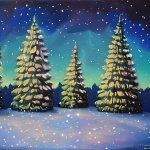 Three Christmas Trees In Snow