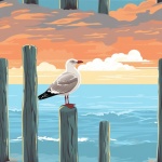 Seagull at ocean