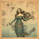 Sirena en mapa vintage