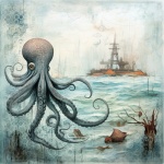 Námořní Vintage Octopus Art