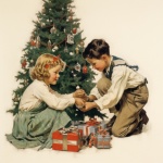 Kinder am Weihnachtsbaum Kunst