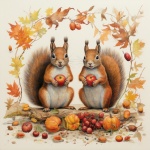 écureuils d'automne aux pommes
