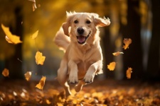 Labrador playing in autumn