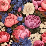 Peonies and Lupins Seamless Pattern