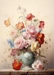 Vintage schilderij bloemen vaas