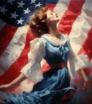 American Flag And Woman Art