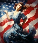 American Flag And Woman Art