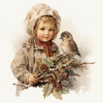 Weihnachtskunst mit Vogel und Kind