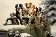 Cães no cartão de Natal