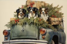 Perros en tarjeta de Navidad
