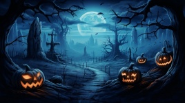 Halloween landscape at night