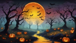 Lune de paysage de marais d’Halloween