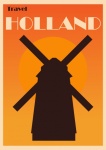 Holandský větrný mlýn cestovní plakát