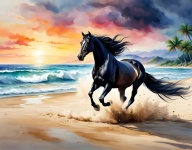 Cavalo galopando na praia