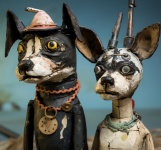 Escultura excêntrica de cachorro em meta