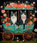 Cats in flowery cart illustration