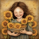 Happy Girl With Sunflowers