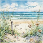 Arte de paisagem oceânica em aquarela