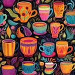 Kolorowy wzór filiżanek kawy