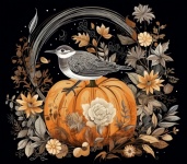 Folk Art Autumn Pumpkin Bird