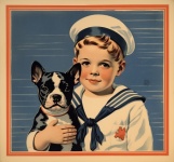 Vintage Child Sailor with Dog