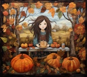 Autumn Girl Quilt Illustration